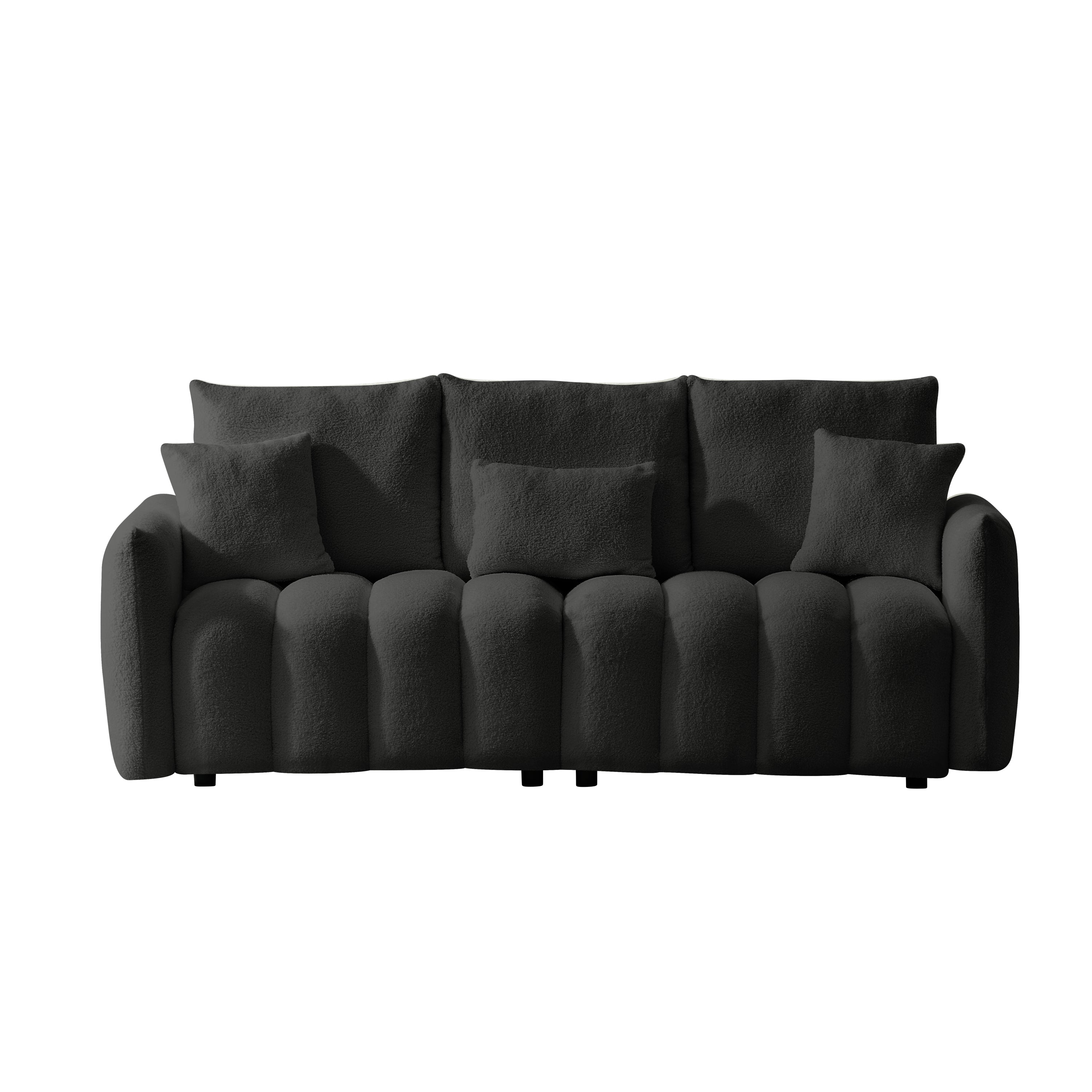 80.7 inch premium Teddy fabric sofa with 3 back pillows and 3 back cushions Solid wood frame 3 seat sofa with oversized upholstered chair for living room, bedroom, apartment and office
