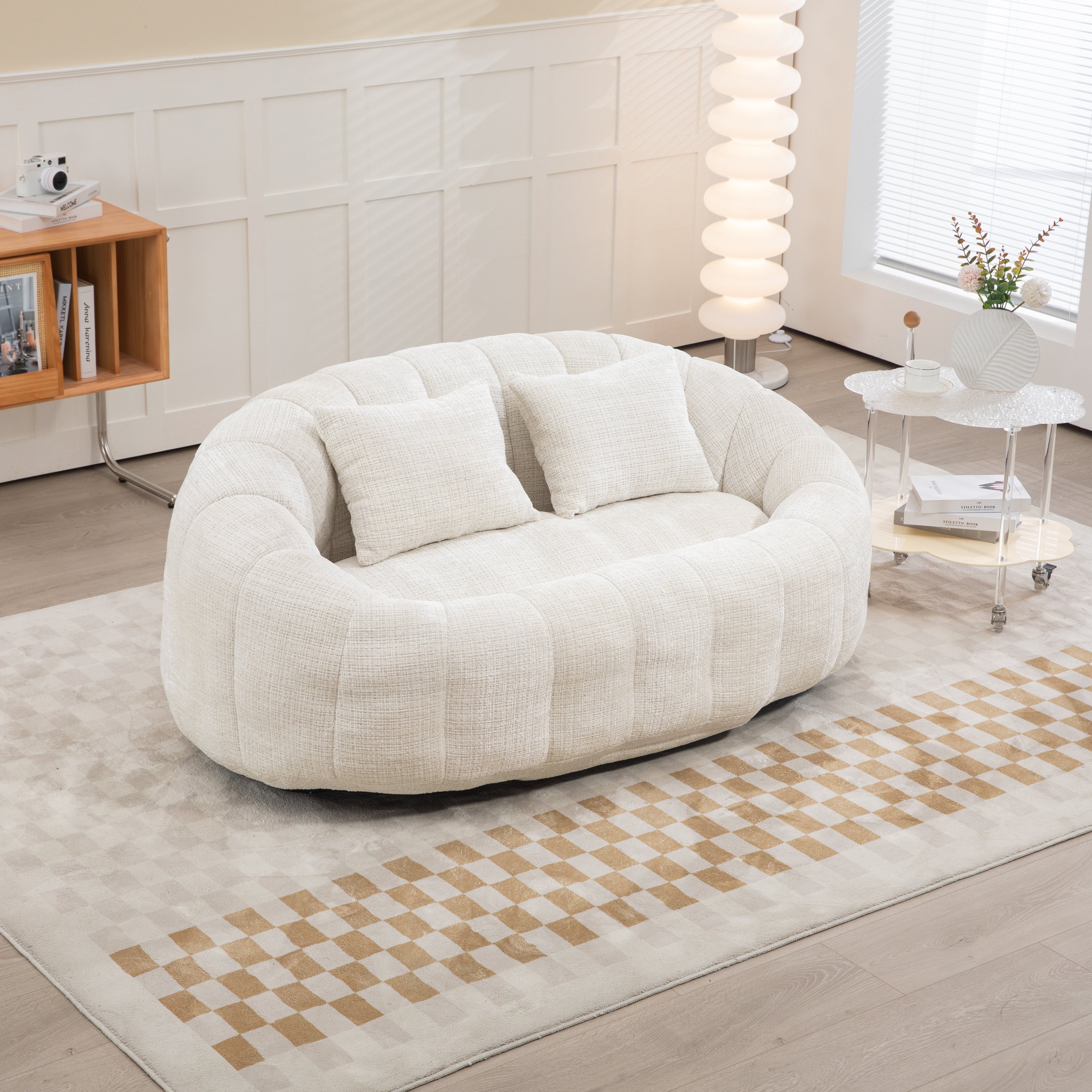 Bean Bag sofa Lazy Sofa Durable Comfort Lounger High Back Bean Bag Chair Couch for Adults and Kids, Indoor & Outdoor, Accent Floor Soft Lounge Chair  (Beige chenille)