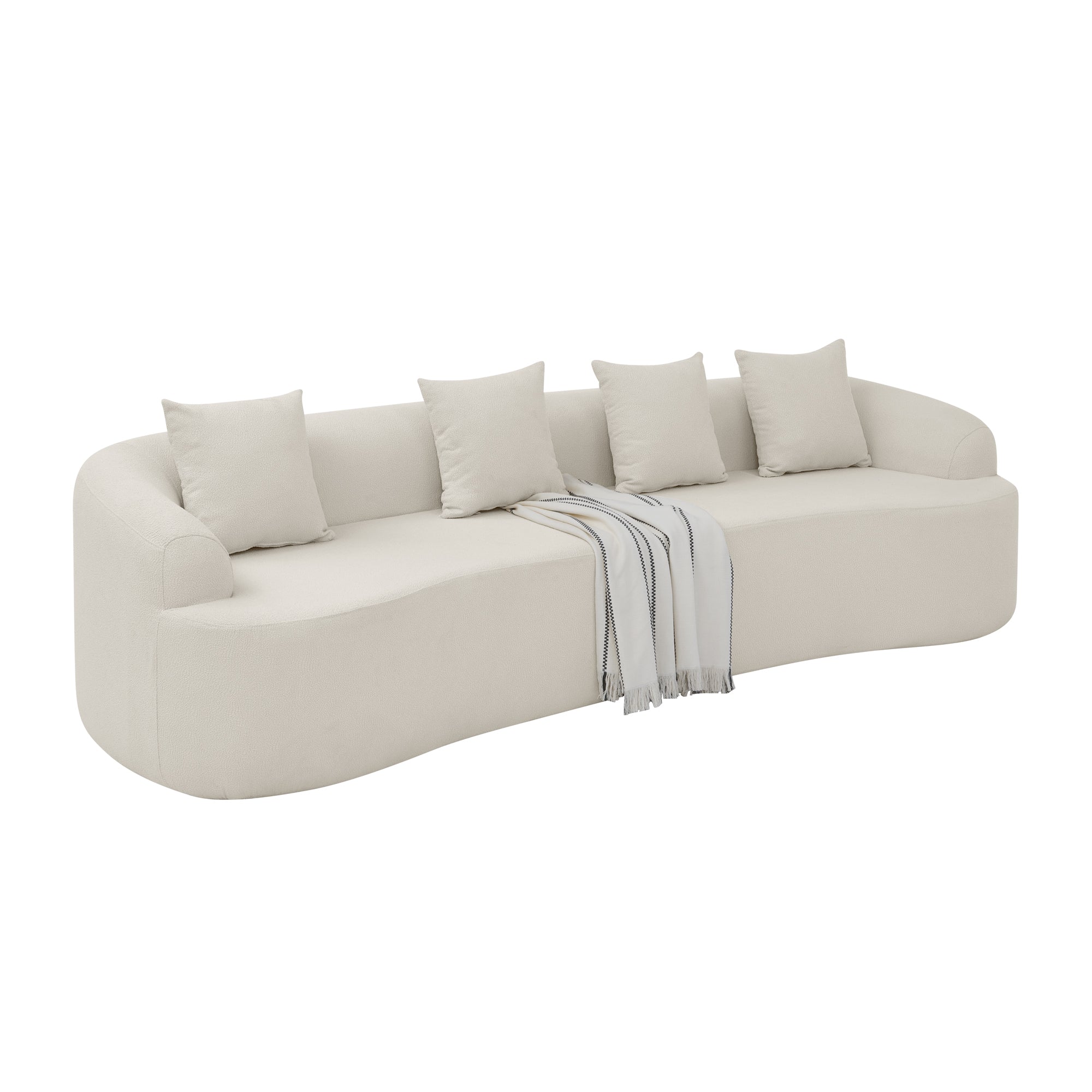 Curved Modular Sectional Sofa in Lamb's Wool Fabric, Modern Minimalist Style, Compressed (No Assembly Required), Comfy for Living Room & Bedroom - Beige