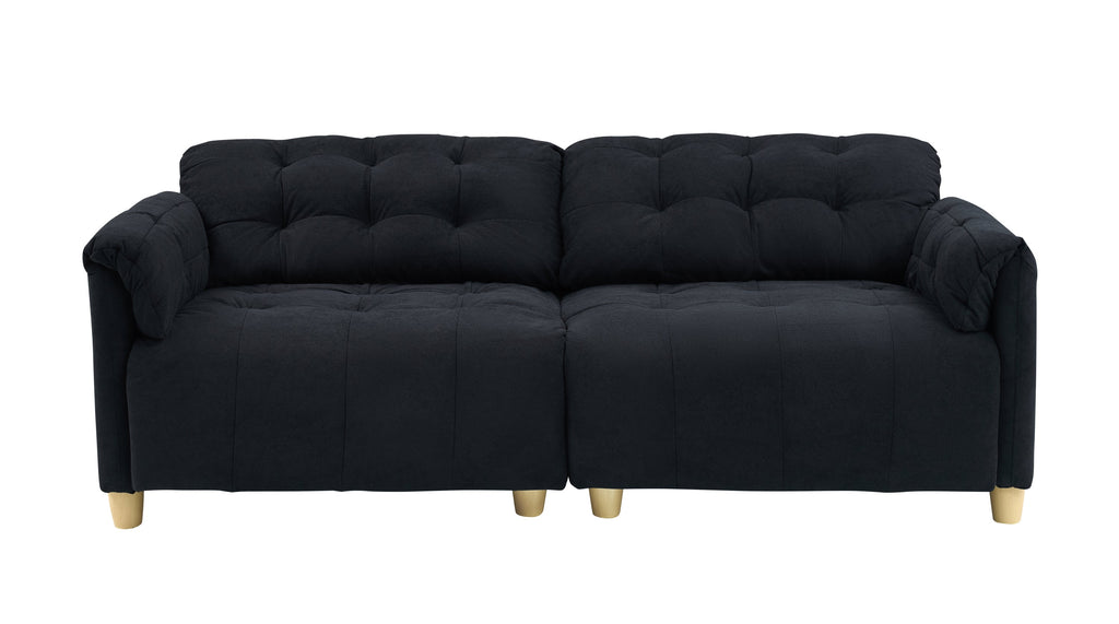 French retro cloud fabric double-seat creamy style straight-line sofa for the living room.