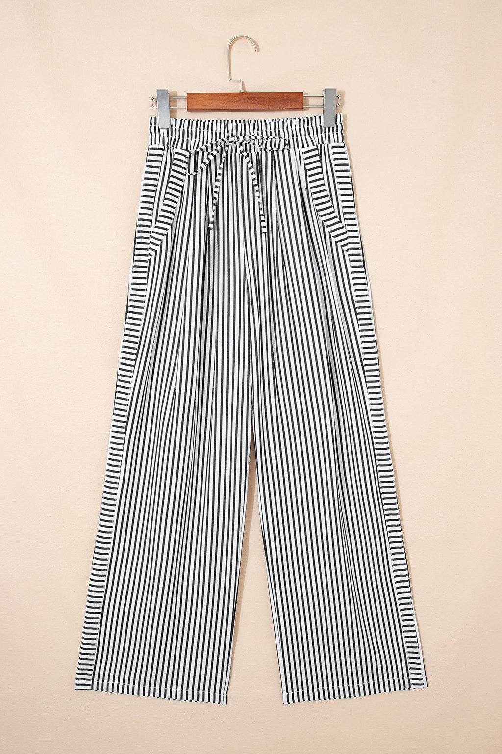 Stripe Wide Leg Elastic Drawstring Pants