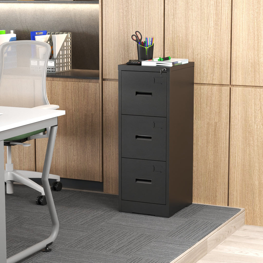 Metal Vertical File Cabinet with Lock and Card Slot for A4 Legal/Letter Size, Black, Durable Steel, 40.4H x 17.7W x 15.2L inches