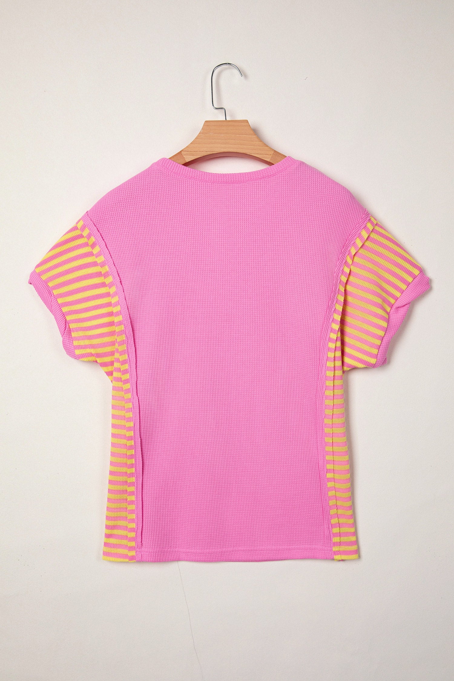 Stripe Patchwork Waffle Knit Loose T-Shirt