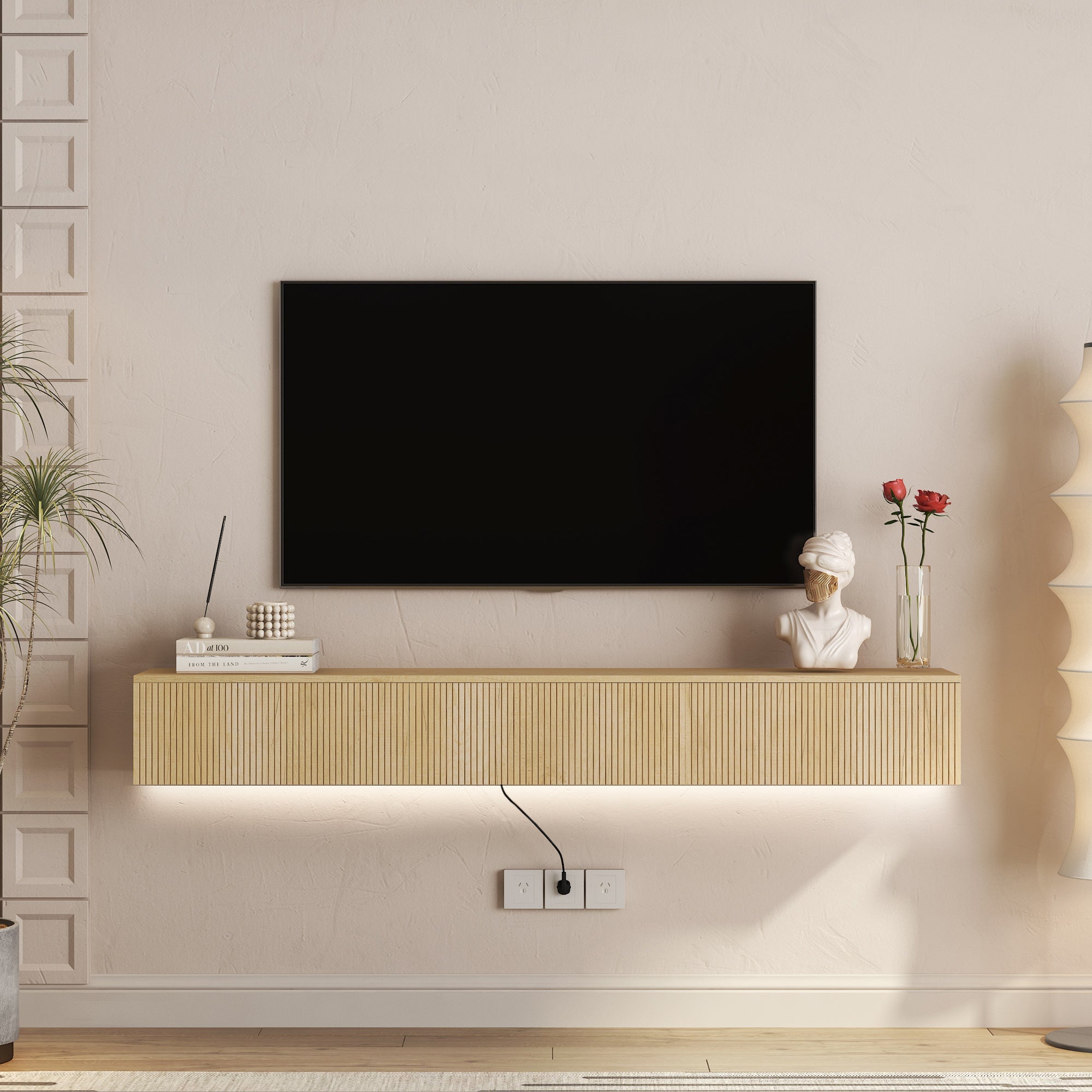 Floating TV Stand Wall Mounted with 16 Color LEDs,69' Modern TV Stand, Floating TV Cabinet Entertainment Center for 55 60 65 Inch TV