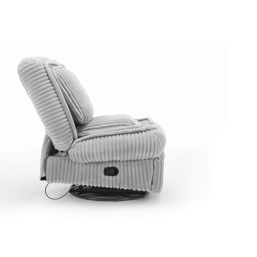 [NEW ARRIVED] 360° Swivel Rocking Single Sofa,Recliner Sofa, Manual Glider Rocking Armless Chair,Living Room Office, With Adjustable Backrest and Footrest and pillows, Small Spaces,Corduroy , Gray