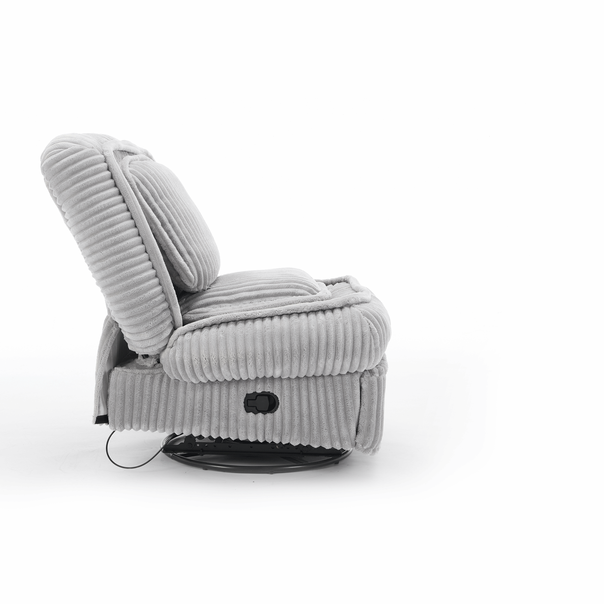 [NEW ARRIVED] 360° Swivel Rocking Single Sofa,Recliner Sofa, Manual Glider Rocking Armless Chair,Living Room Office, With Adjustable Backrest and Footrest and pillows, Small Spaces,Corduroy , Gray
