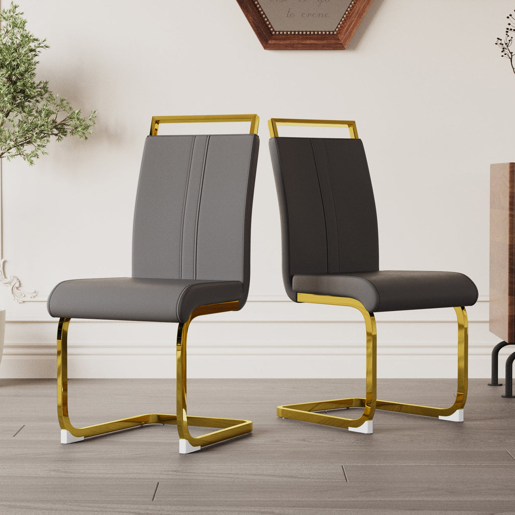 Dining Chairs Set of 4, Side & Kitchen Chairs with Gold Frame, Faux Leather Padded Seat High Back, for Dining, Kitchen & Living Room - Dark Grey