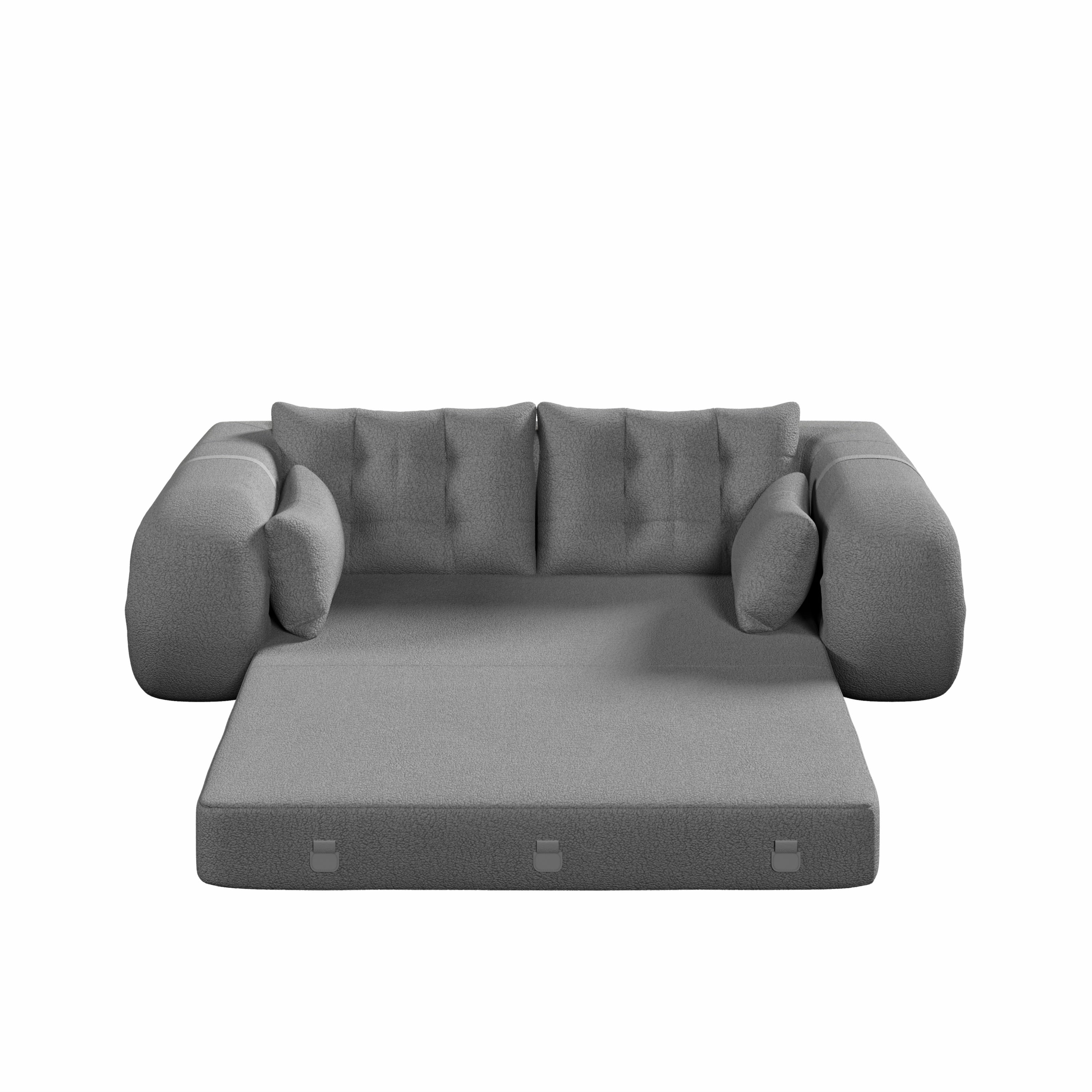 Human Dog Bed, Lazy Sofa Couch, 78.7 ' Multi-Functional Foldable Sofa Bed, 3-in-1 Teddy Fabric Foam-Filled Sleeper Sofa Bed for Living Room,Guest Bed,Playroom,Grey