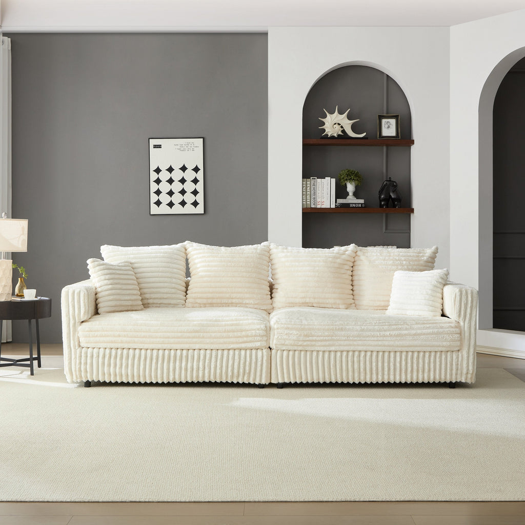 104.3' Plush Corduroy 4-Seat Sofa,Modern Comfy Upholstered Sofa Cloud Couch,Deep Seat Couches with Soft Pillows,Convertible Deep Seat Sofa Lounge Chair for Living Room Bedroom,Apartment,Office