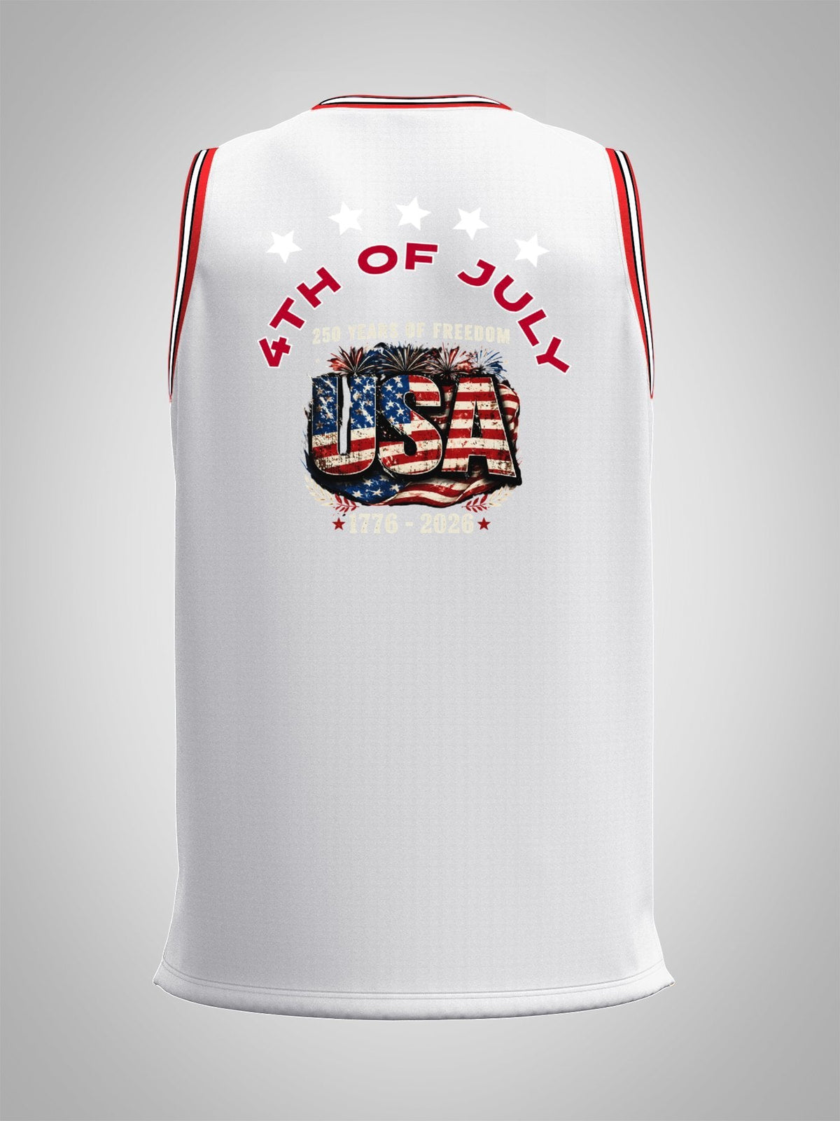 4th of July Adult White with Red Trim Basketball Uniform Top | Ships From USA