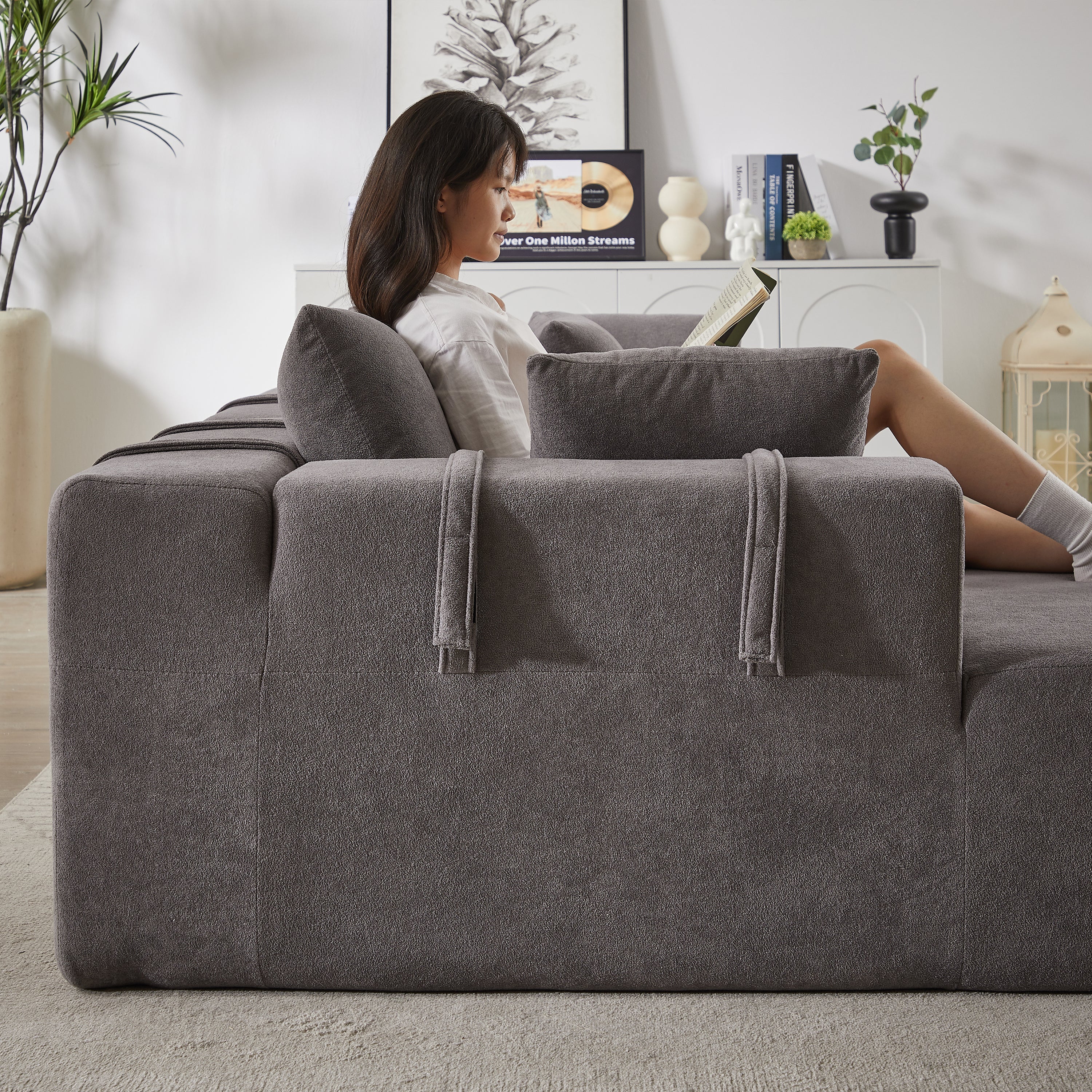 Modern Chenille Upholstered Sectional Sofa Couch Set,Modular 108' L Shaped Sectional Living Room Sofa Set With 6 Pillows,Free Combination Sofa Couch for Living Room,Bedroom(Left Chaise)W834P240001
