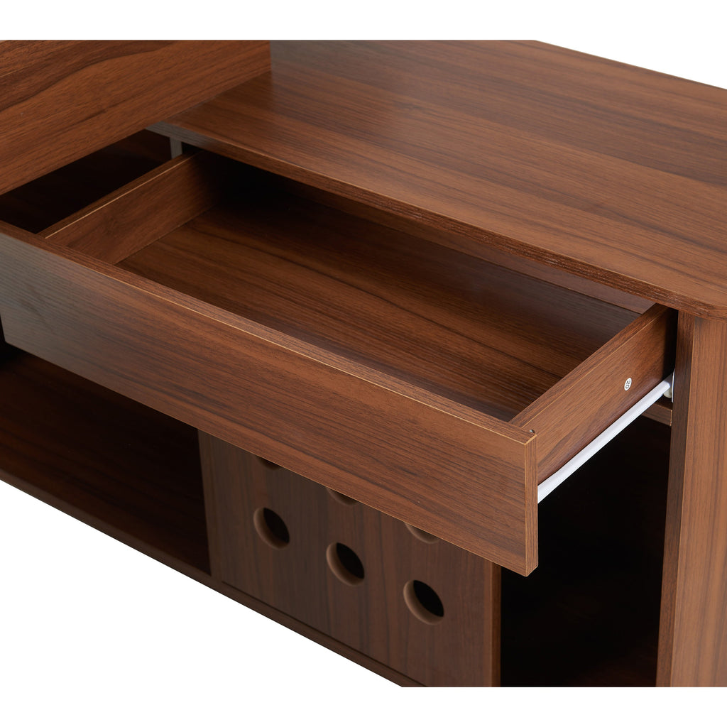 55.1''L, Walnut Home Office L-Shaped Executive Desk , Height Adjustable Desk with Storage Drawers and Cabinet