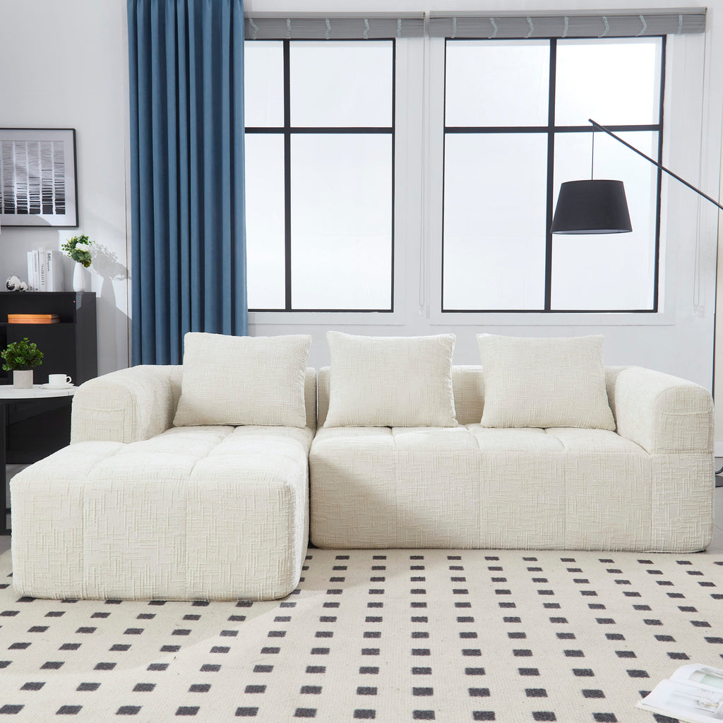 UNITED WE WIN 98.42-inch modular sectional sofa, modern modular L-shaped sofa with chaise longue, equipped with small side pockets and free of compression during installation.