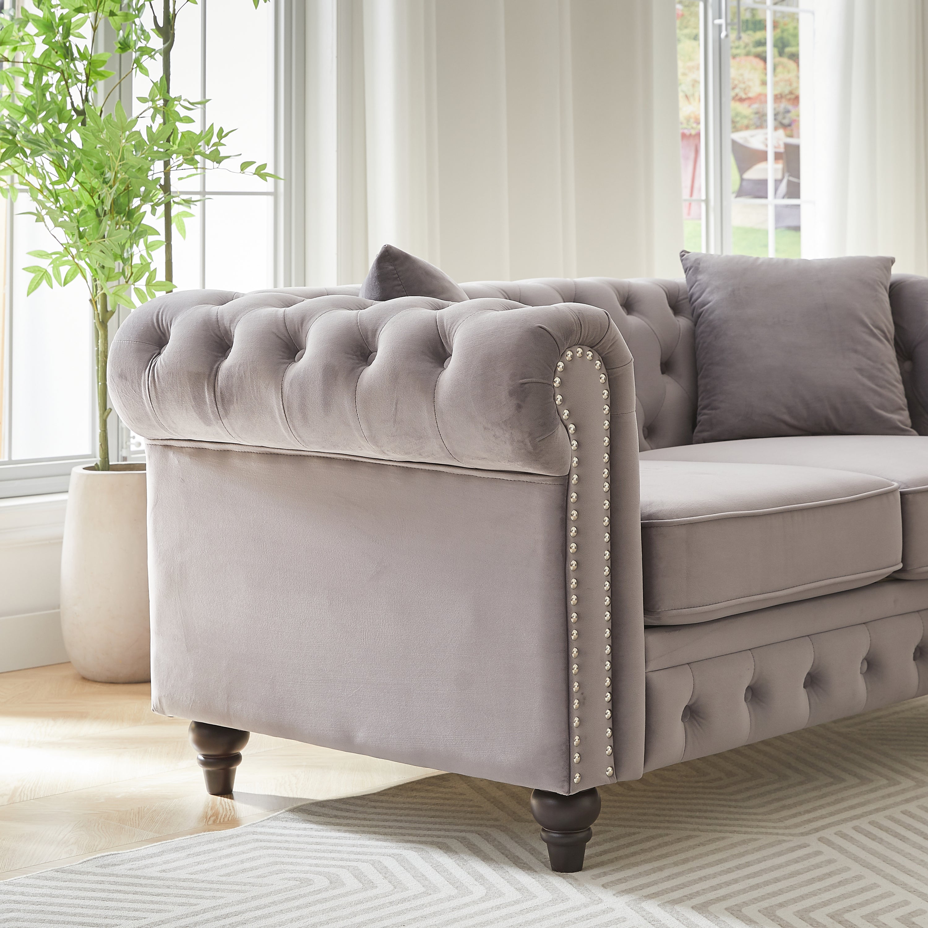 FX 3 Seats + 2 Seats Combo Sofa Modern living room sofa with solid wood frame and wooden feet, 4 cushions, apartment sofa furniture for living room, living room, office