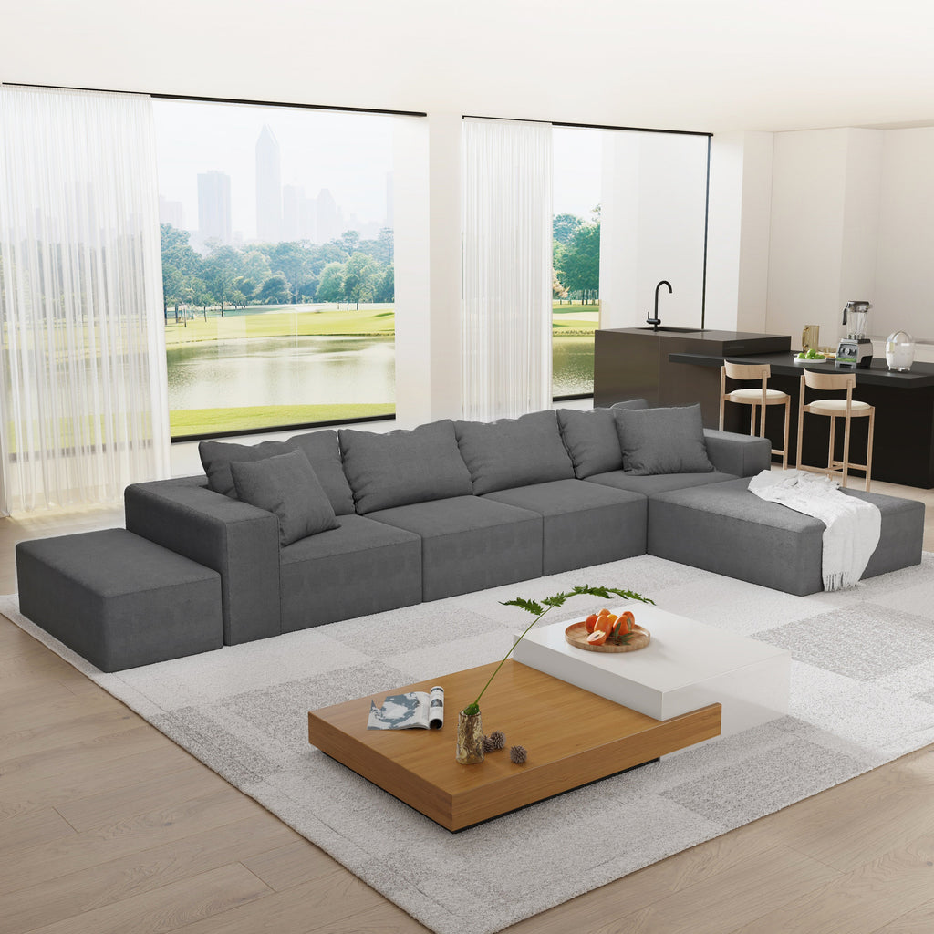 Modern Upholstered Sectional Sofa Couch Set,Modular 132' L Shaped Sectional Living Room Sofa Set With 6 Pillows,Free Combination Sofa Couch for Living Room,Bedroom