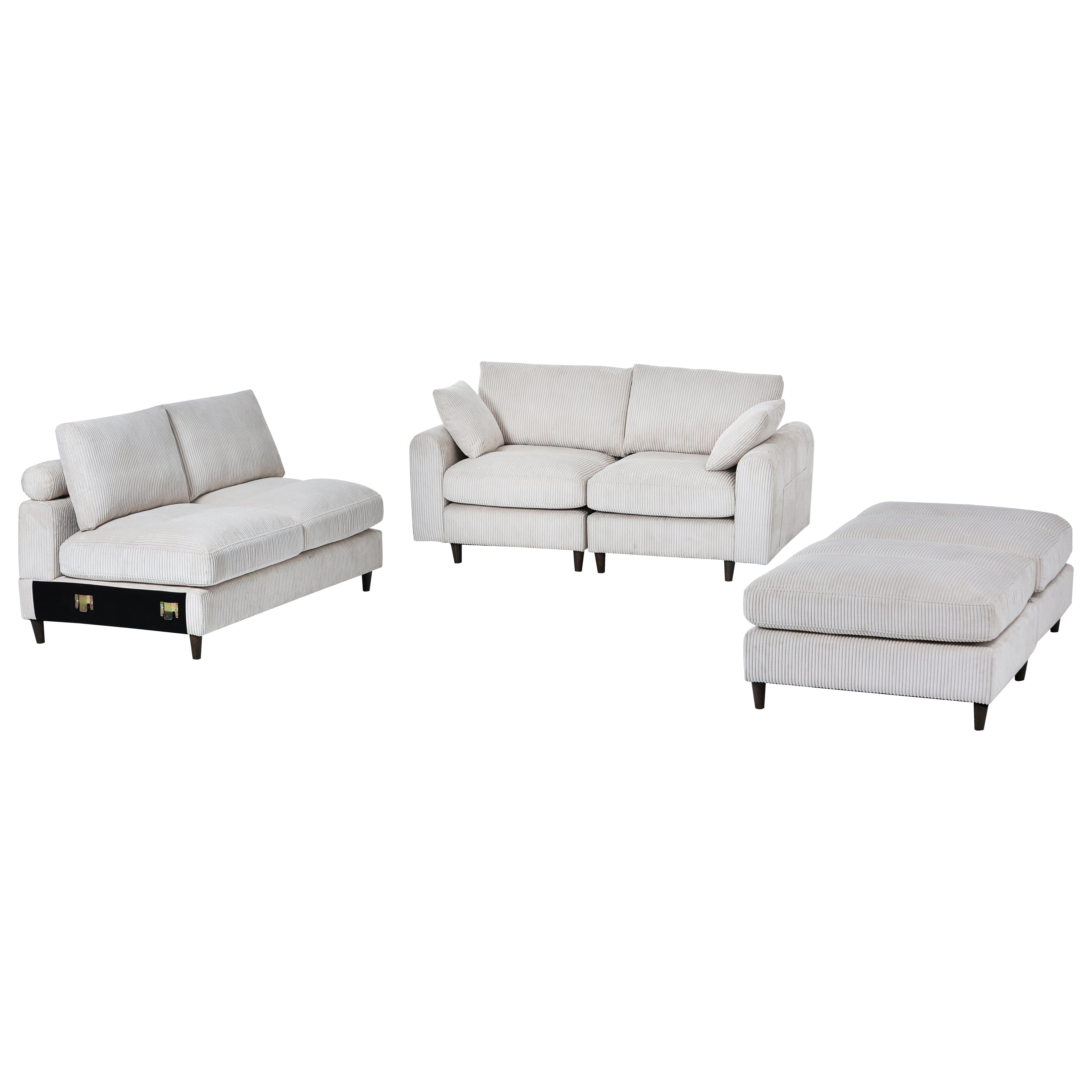 Modern corduroy modular section sofa, U-shaped convertible L-shaped sofa set with pillow, oversized sectional sofa with footstool, suitable for living room, attic, apartment, office - white 6 seat
