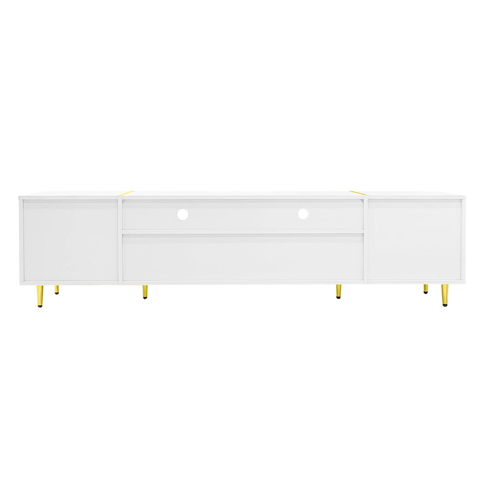 U-Can 70.9'' Modern TV Stand for TVs up to 80 Inches, Entertainment Center with 2 Shelves and LED Lights, TV Storage Cabinet with 2 Drawers, 2 Cabinets and Metal Legs for Living room