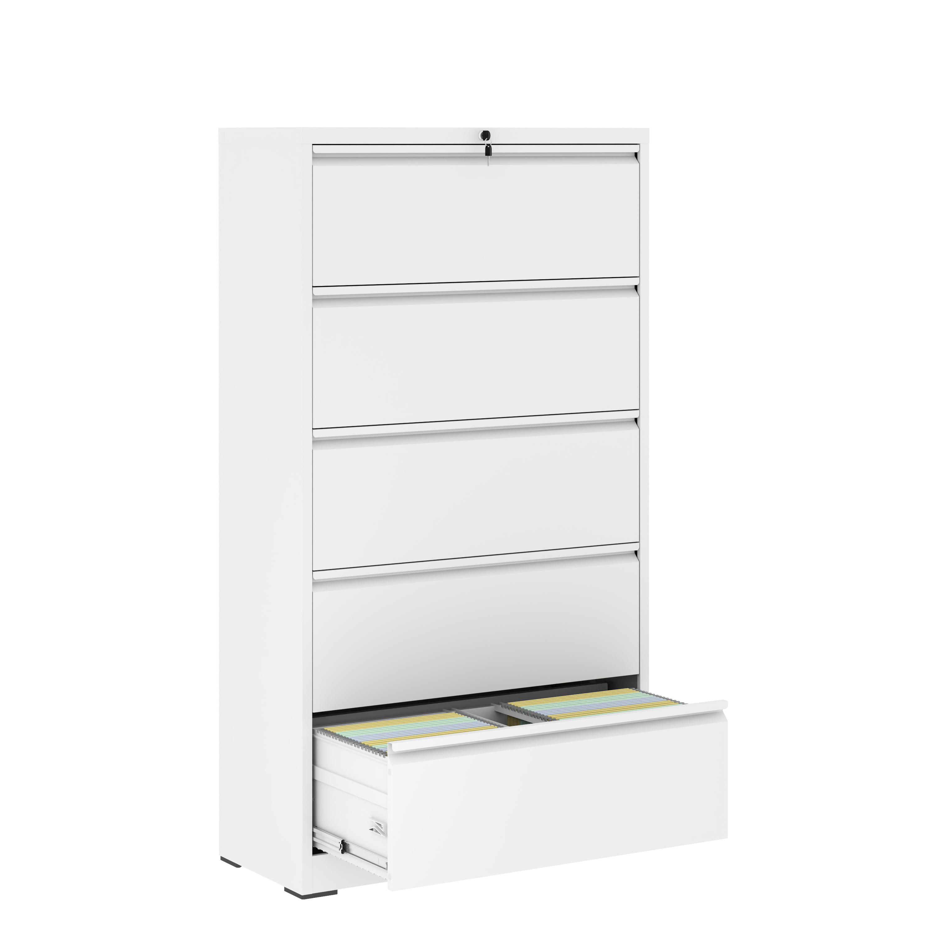 Modern 5-Drawer Steel Lateral File Cabinet with Lock, White Metal Filing Cabinet for Home and Office