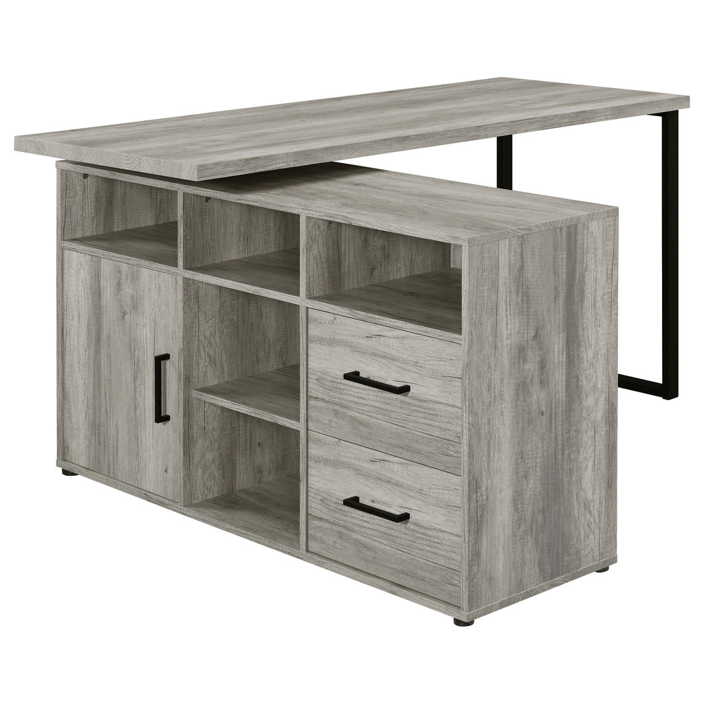 Corrado Grey Driftwood L-shape Office Desk with Storage