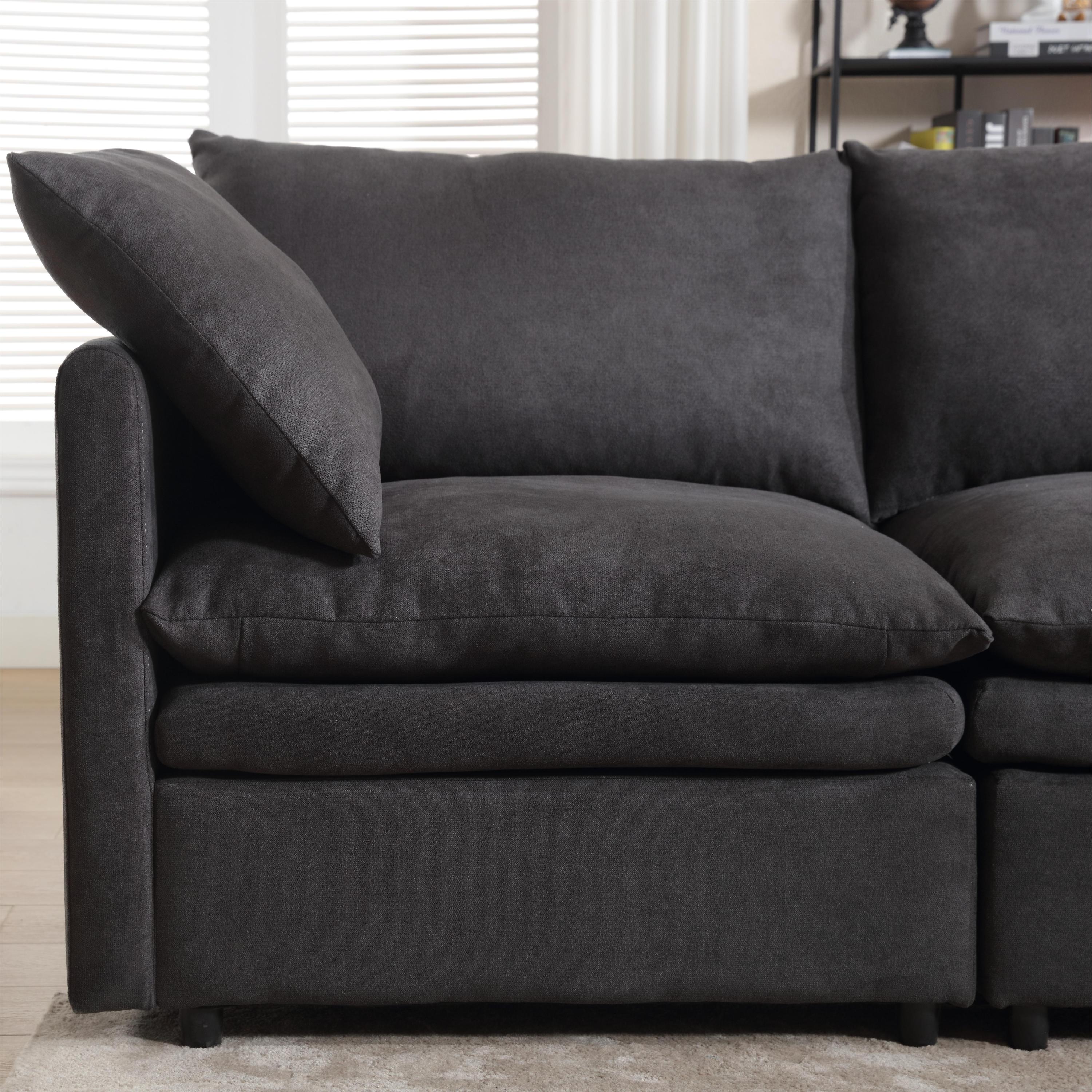 [ PACKAGING NEW UPGRADE]   [VIDEO PROVIDED]Modern U-shaped Sectional Sofa ,5-seat  Sofa ,Sleeper Sofa Couch with Chaise Lounge for Living Room,Apartment,Upholstered,Polyester,New upgrade,Dark Gray