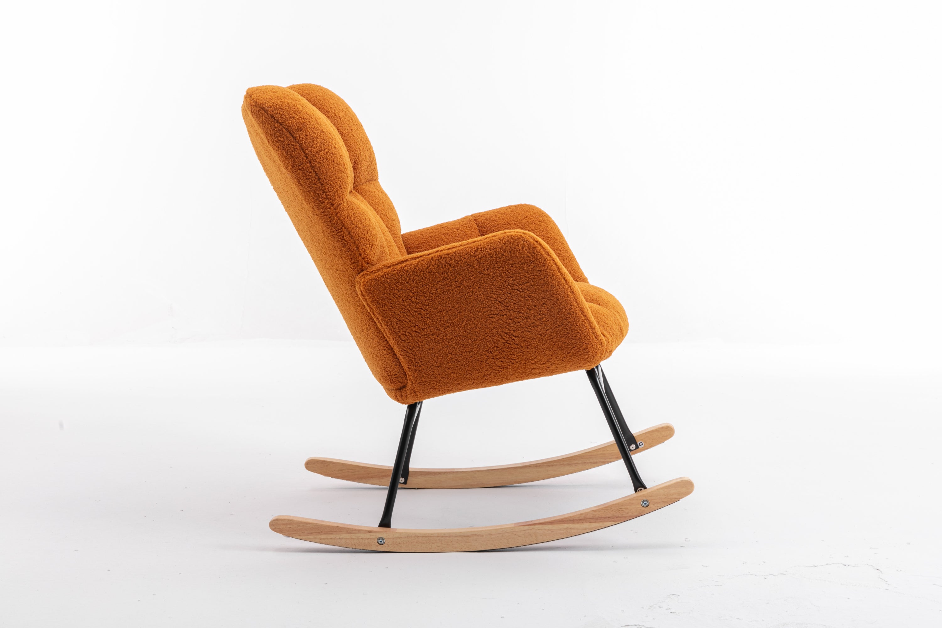 050-Teddy Fabric Rocking Gilder Nursery Chair For Living Room Indoor,Caramel