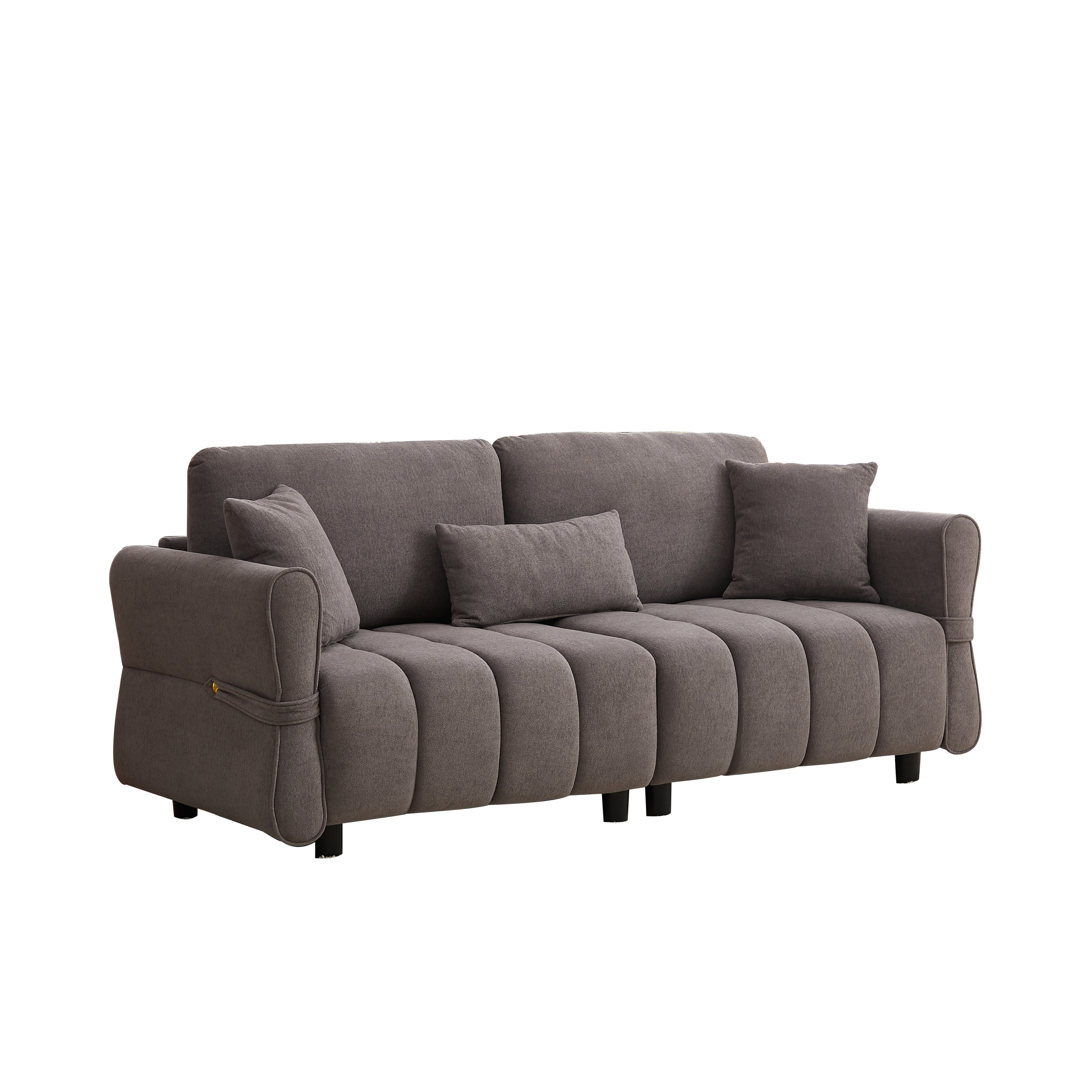 80''Premium chenille fabric sofa with 2 cushions and 1 lumbar pillow Armrest strap design,,upholstered 3-seater sofa  for living rooms, bedrooms,apartments and offices Grey