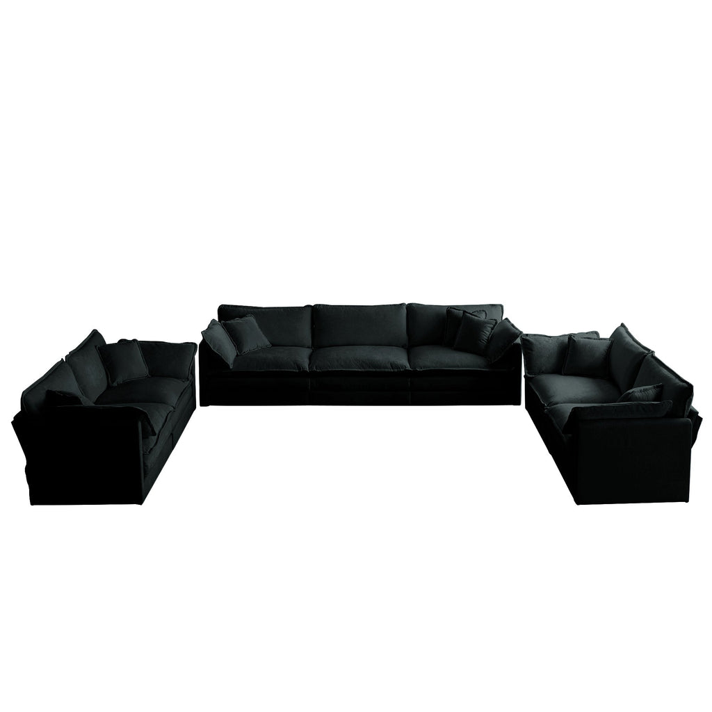 3 Piece Sofa Set Oversized Sofa Comfy Sofa Couch, 2 Pieces of 2 Seater and 1 Piece of 3 Seater Sofa  for Living Room, Deep Seat Sofa Black Chenille