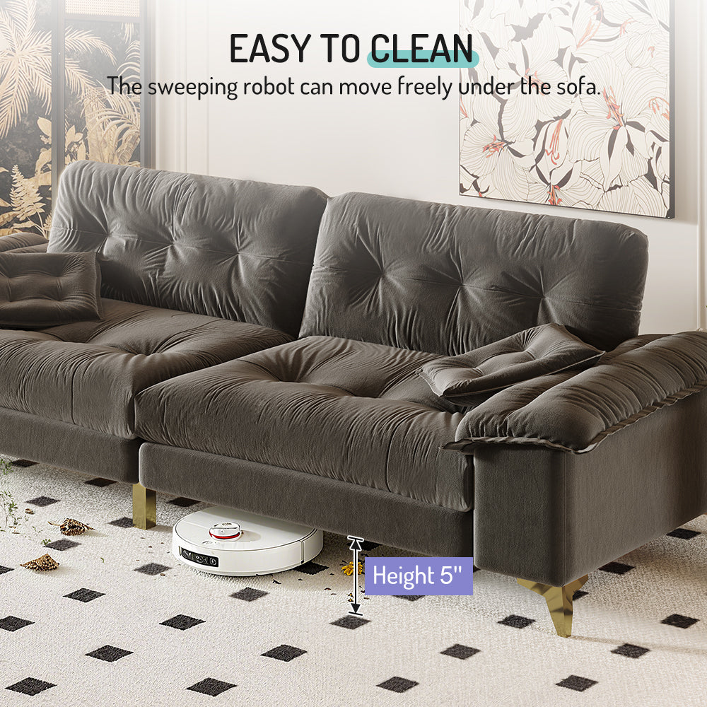104.7 ' Modern 4-Seat Cloud Sofa with Wide Removable Armrests, Tufted Sofa with Metal Legs,Comfy Chenille Upholstered Couch with 2 Pillows for Living Room,Bedroom,Apartment, Office,Studio,Dark Gery
