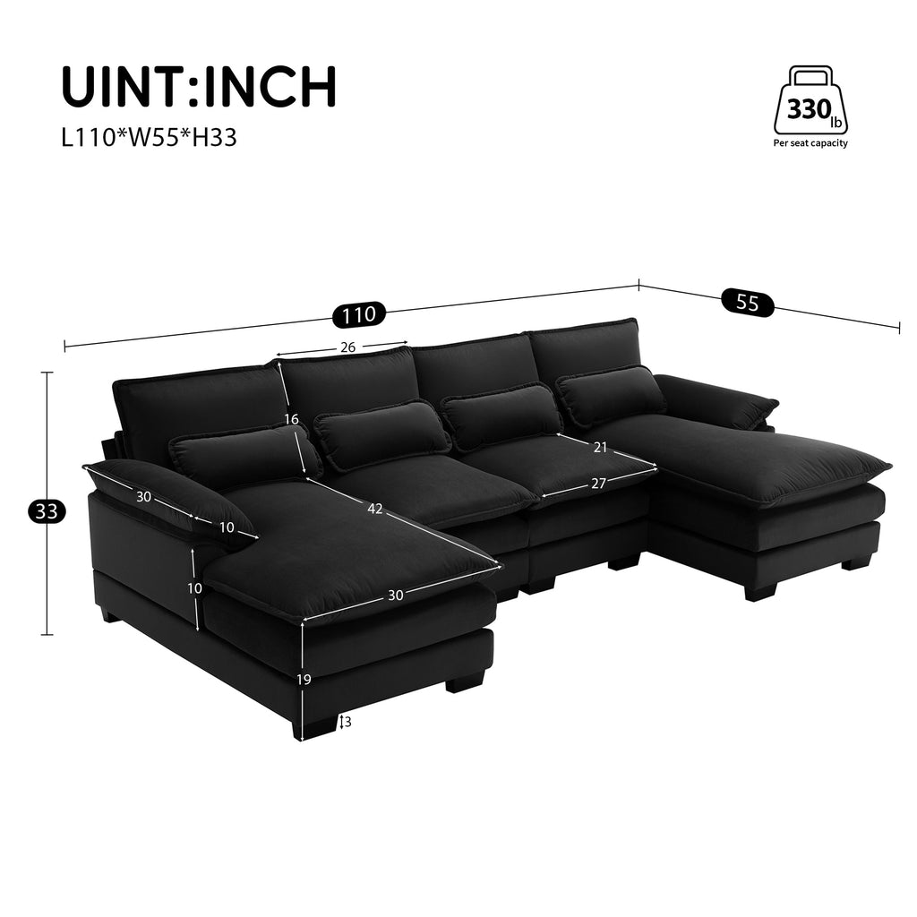 110*55' Modern U-shaped Sectional Sofa with Waist Pillows,6-seat Upholstered Symmetrical Sofa Furniture,Sleeper Sofa Couch with Chaise Lounge for Living Room,Apartment,5 Colours