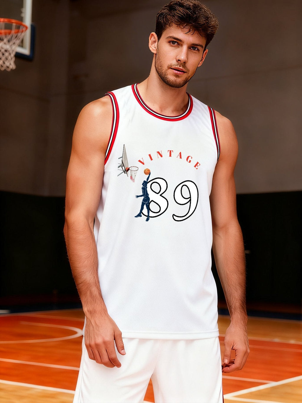 Vintage 89 Adult White with Red Trim Basketball Jersey | Ships From USA