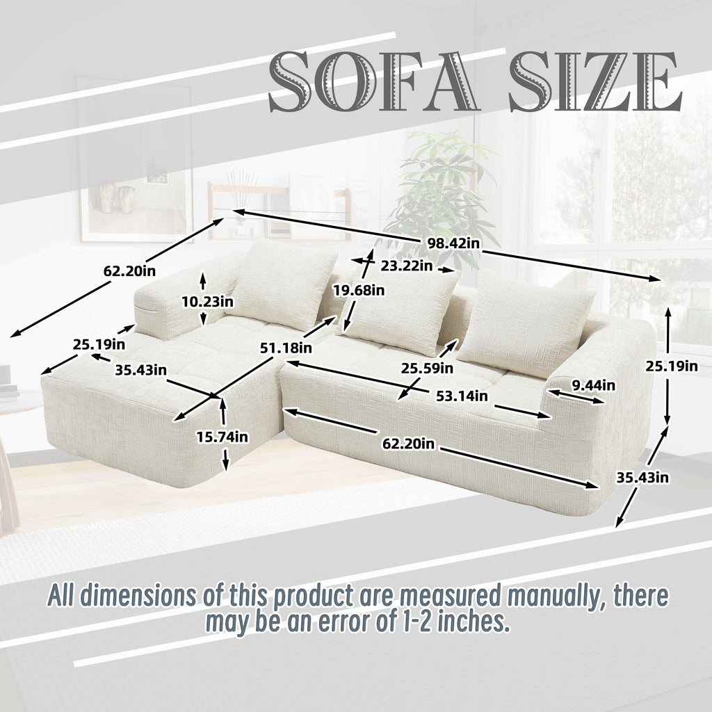 UNITED WE WIN 98.42-inch modular sectional sofa, modern modular L-shaped sofa with chaise longue, equipped with small side pockets and free of compression during installation.