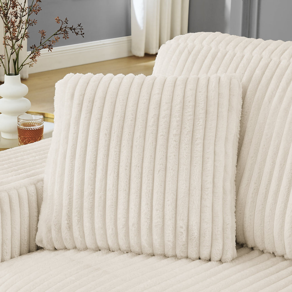 Corduroy Tufted Upholstered Sleeper Sectional Sofa, L-Shaped Modular Convertible Sofa ,The arc-shaped footstool can be placed freely on the left and right-Beige