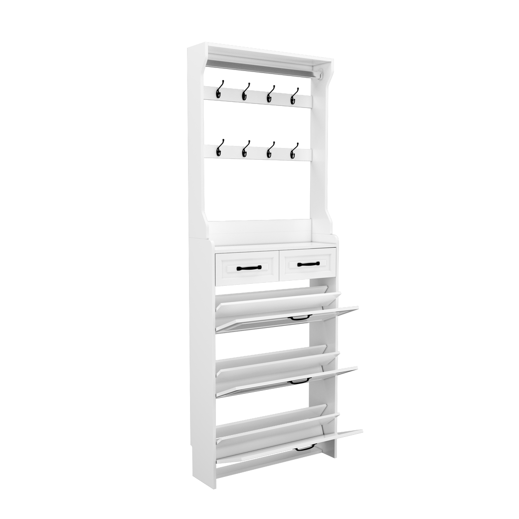 NEW White color shoe cabinet  with 3 doors 2 drawers with hanger,large space for storage