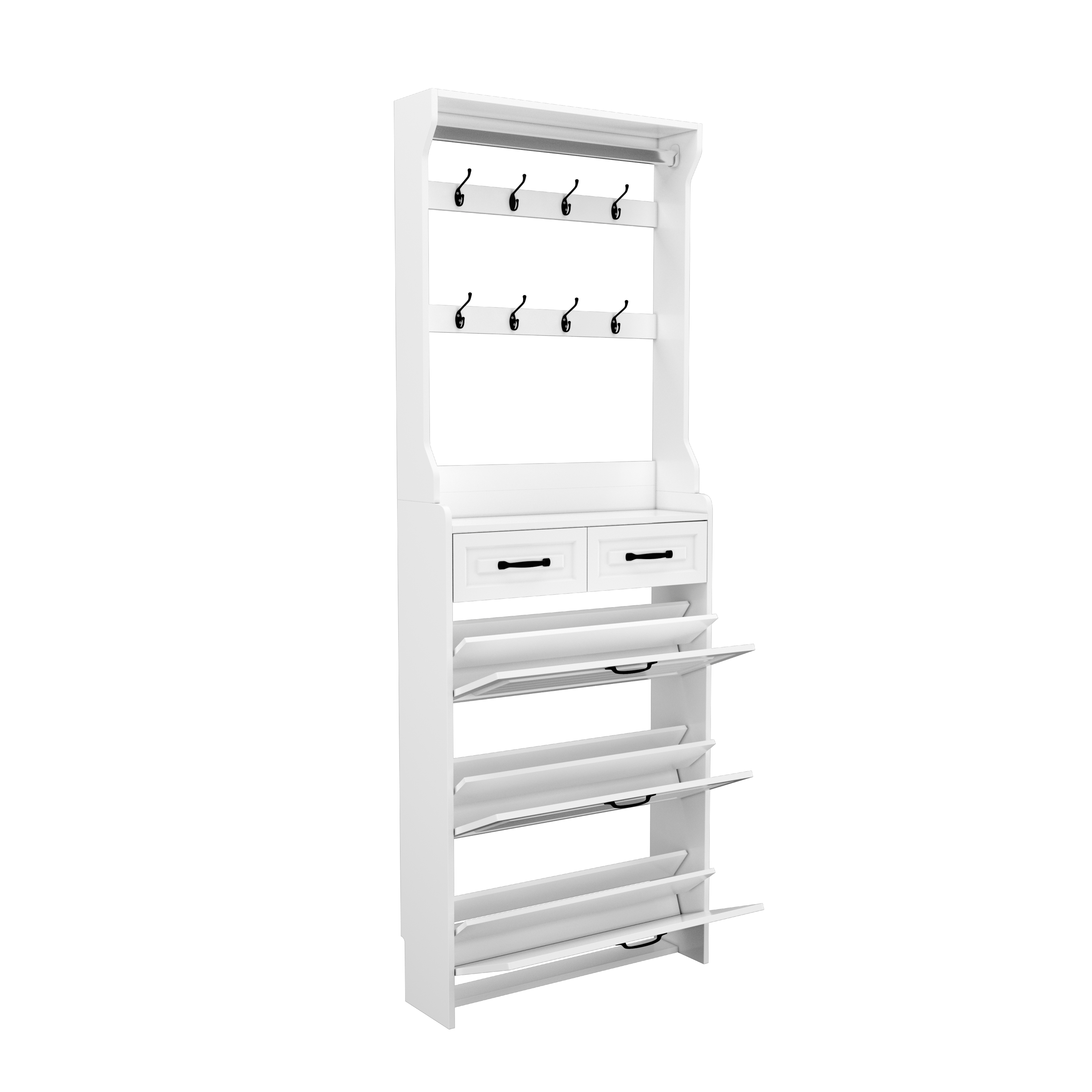 NEW White color shoe cabinet  with 3 doors 2 drawers with hanger,large space for storage