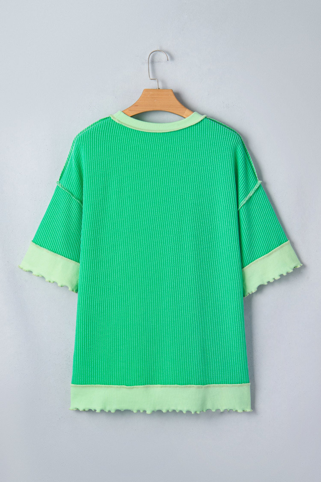 Colorblock Corded Knit Uneven Hem T-Shirt