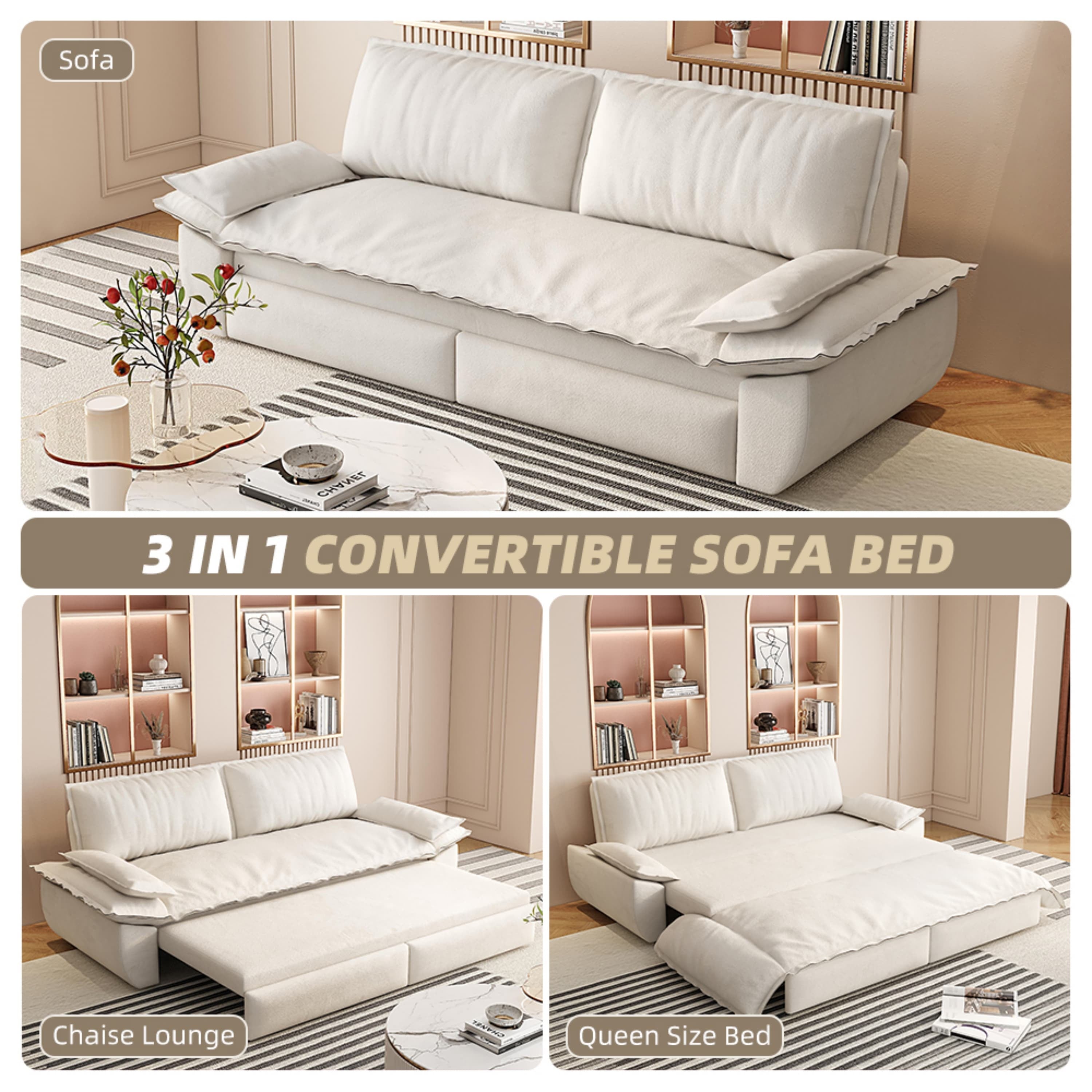 73.2' Queen Pull Out Sofa Bed,3-in-1 Convertible Sleeper Sofa,Multi-Functional Velvet Loveseat Bed