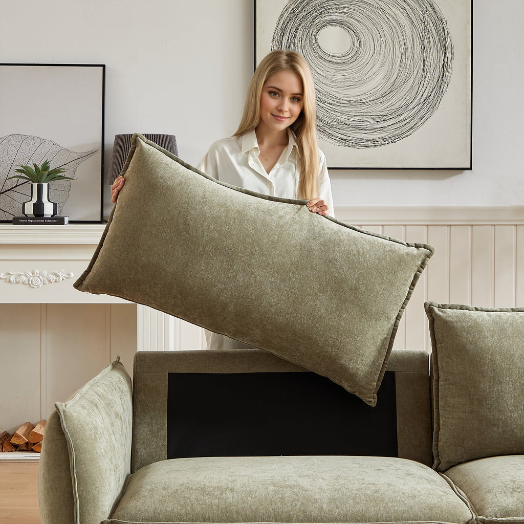 3-Seater + 3-Seater + 1-Seater Combo Sofa Modern Living Room Sofa, Linen Fabric Sofa, Wooden Frame with 5 Pillows, Apartment Sofa Furniture