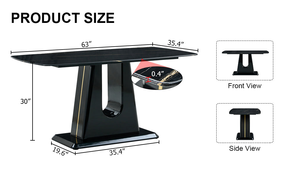 A modern, minimalist, and luxurious table. A black imitation marble tabletop with MDF U-shaped legs. Dining table, computer table. For restaurants and living rooms 63' * 35.4'* 30' F-U
