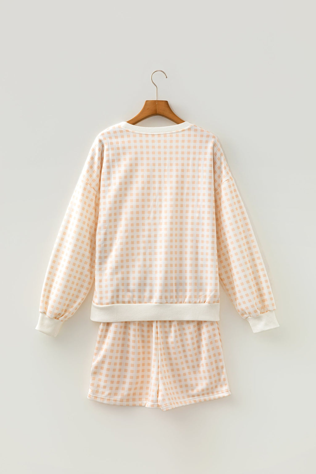 Gingham Plaid Baggy Pullover and Drawstring Shorts Set