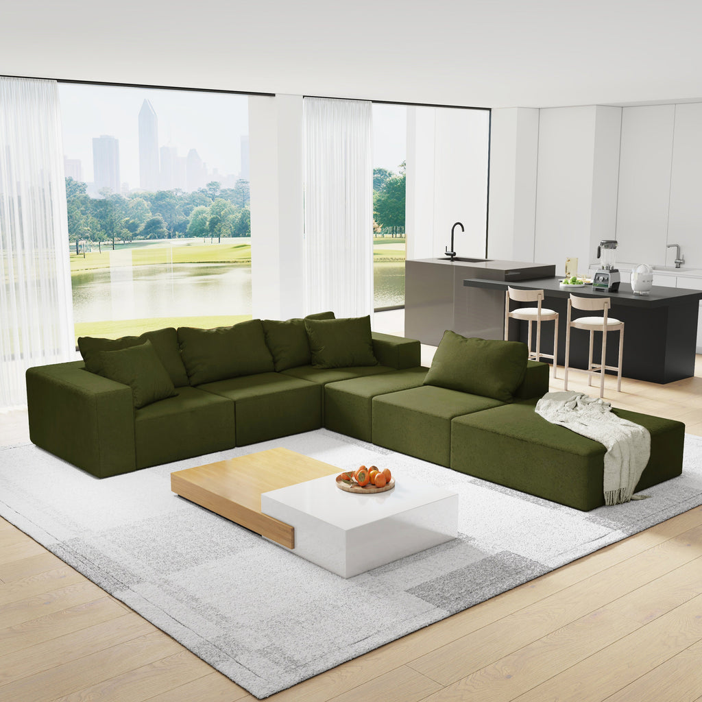 Modern Upholstered Sectional Sofa Couch Set,Modular 132' L Shaped Sectional Living Room Sofa Set With 6 Pillows,Free Combination Sofa Couch for Living Room,Bedroom