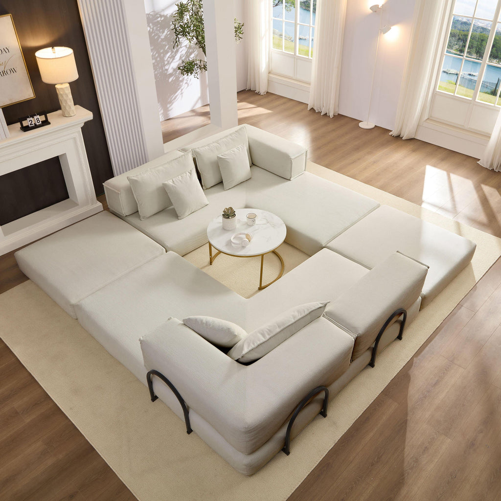 Oversized Upholstered Sectional Sofa Couch Set, Modular 118.2 ' L Shaped Floor Living Room Sofa Set With 6 Pillows, DIY Combination Sofa Couch for living rooms, apartments,bedrooms, Light Grey