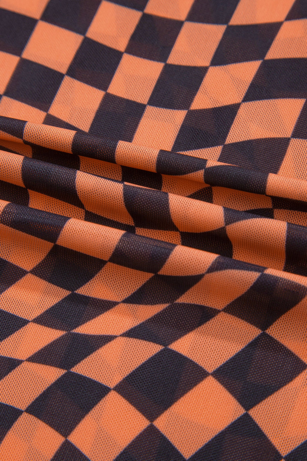 Checker Mesh Mock Neck Short Sleeve T-Shirt