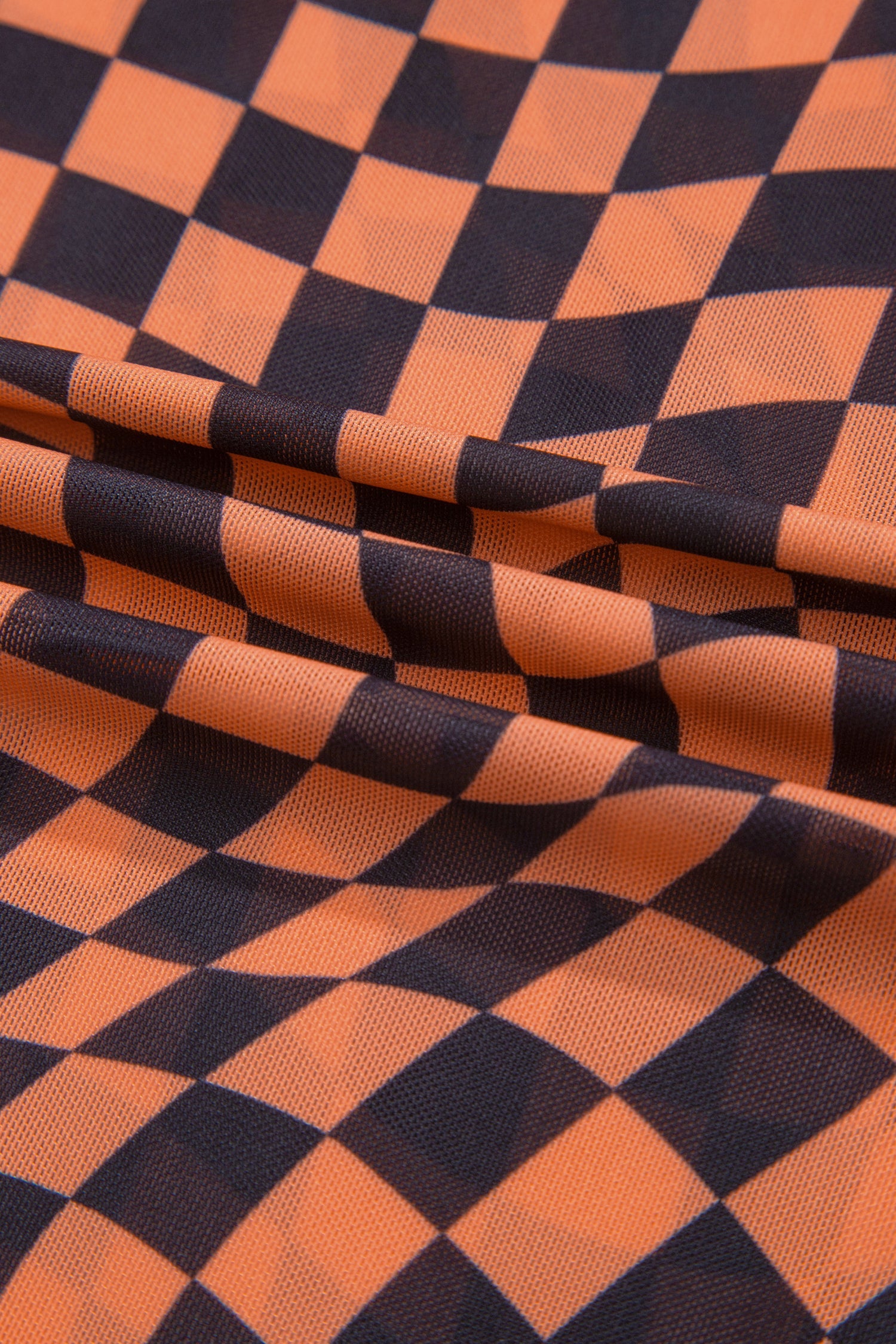 Checker Mesh Mock Neck Short Sleeve T-Shirt