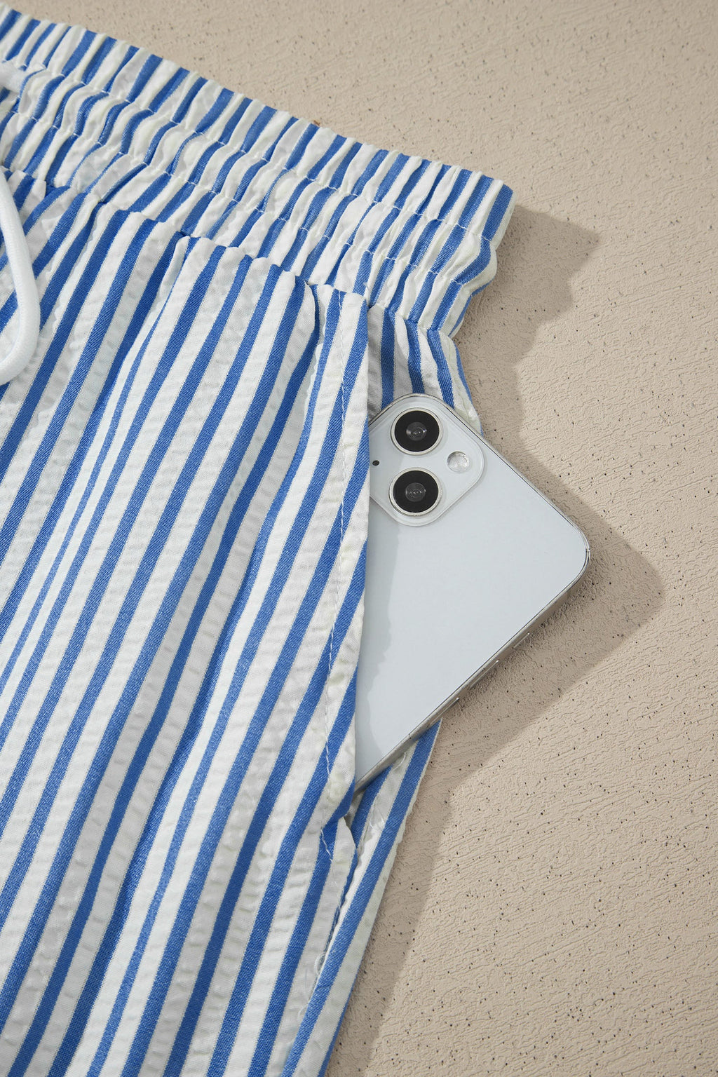 Stripe Drawstring Elastic Waist Wide Leg Pants