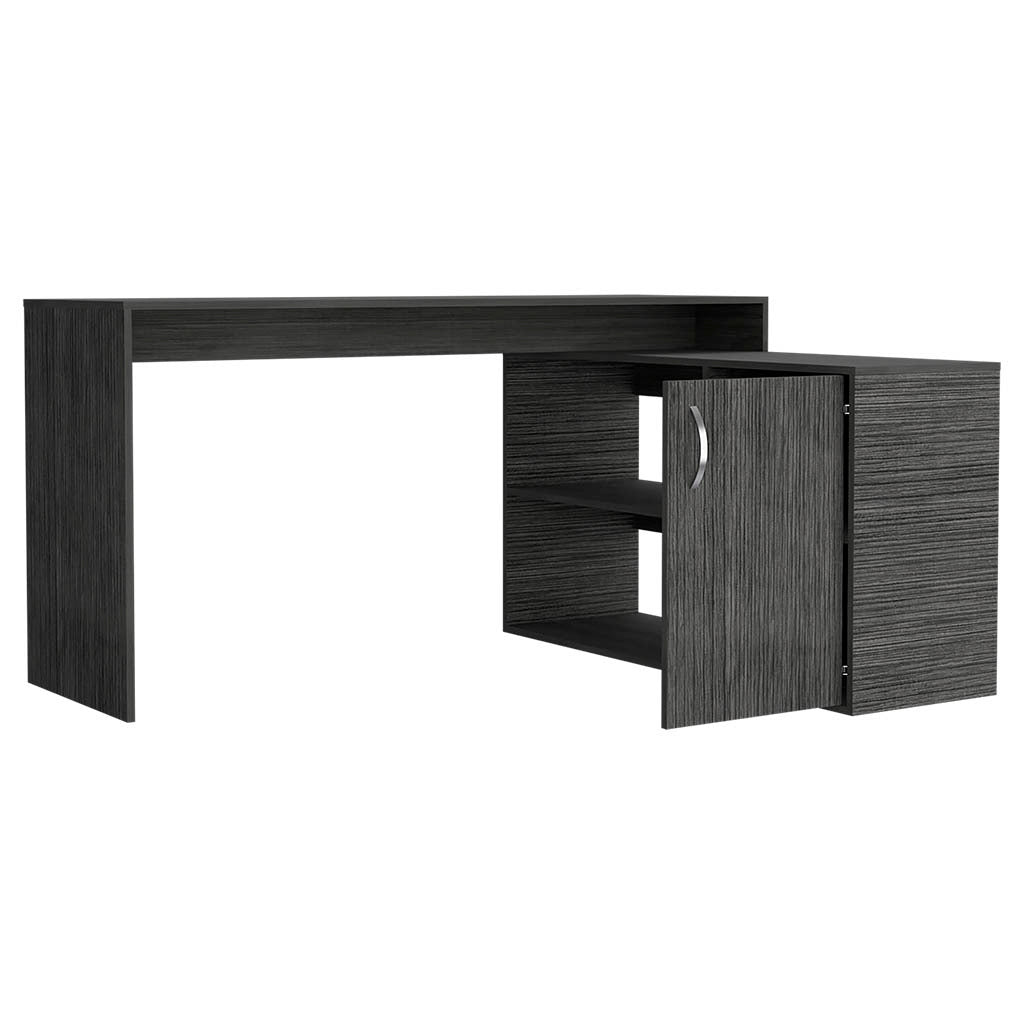 Dallas L-Shaped Home Office Desk, Two Shelves, Single Door Cabinet