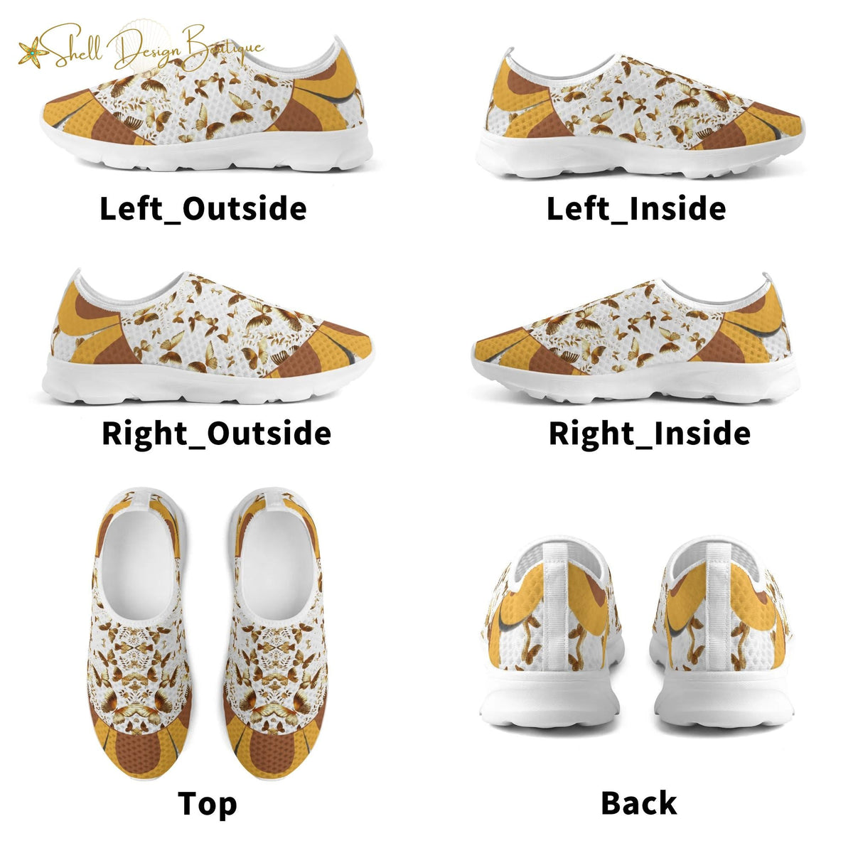 Golden Butterflies Lightweight Adult Unisex Athletic Slip-on Shoes | Shipped in US