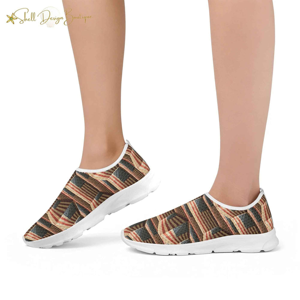 3D USA Flags Lightweight Adult Unisex Athletic Slip-on Shoes | Shipped in US