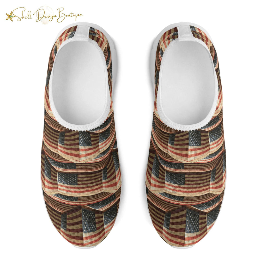 3D USA Flags Lightweight Adult Unisex Athletic Slip-on Shoes | Shipped in US