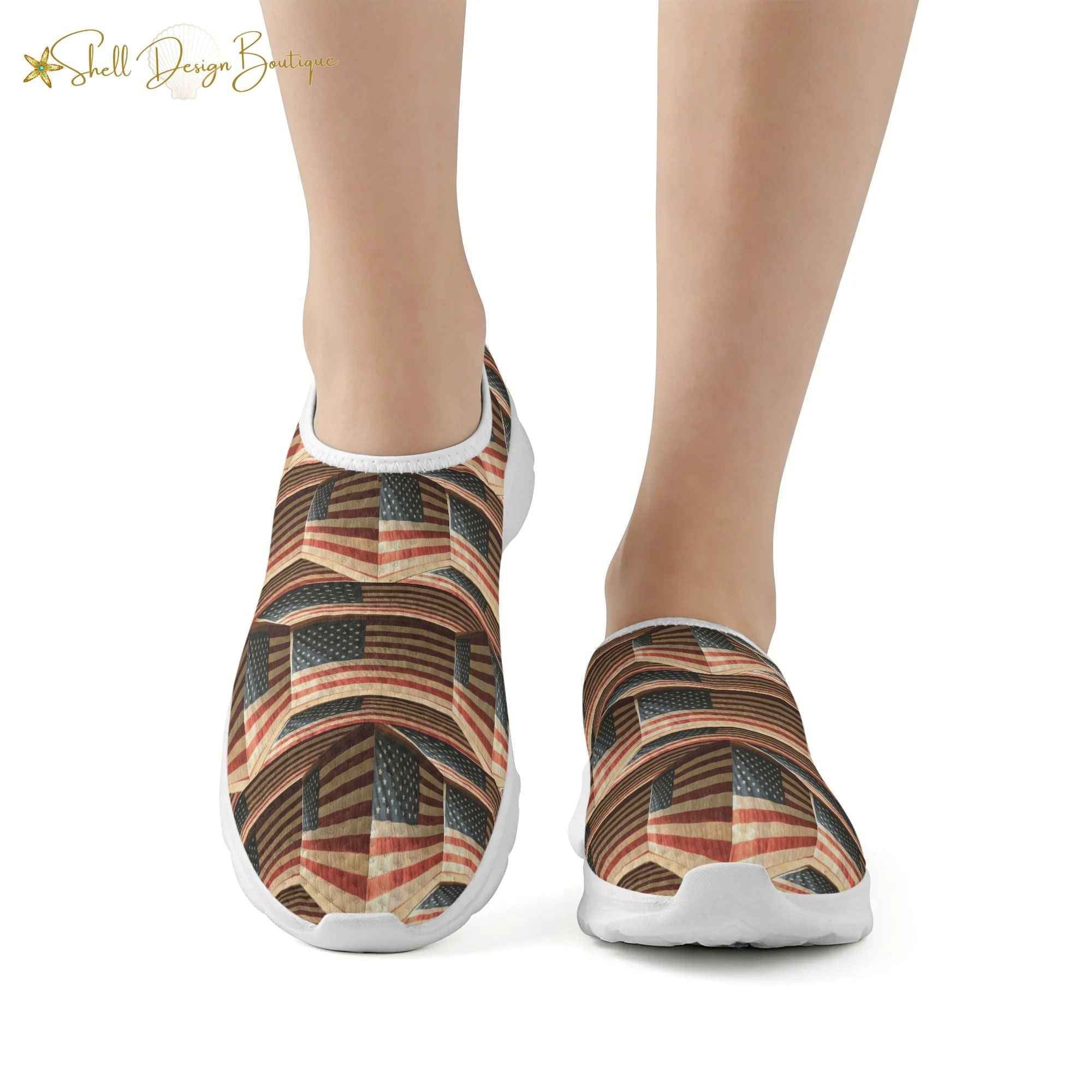 3D USA Flags Lightweight Adult Unisex Athletic Slip-on Shoes | Shipped in US