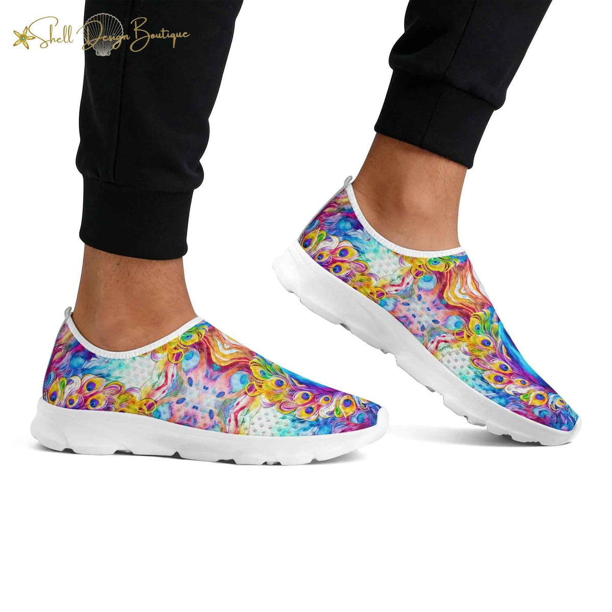 Lightweight Adult Comfortable Shoes with Peacock Pattern for Women and Men